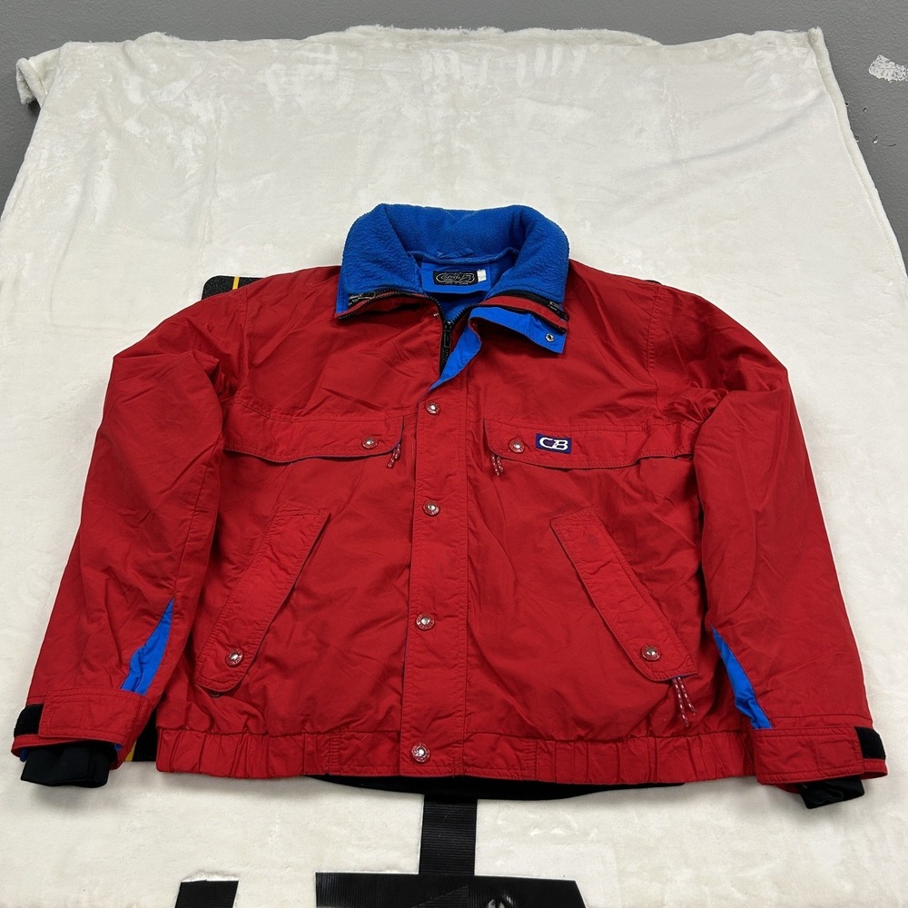 CB Sports Ski Jacket Mens Large Red Blue Vintage Fleece Lined Bomber 1989